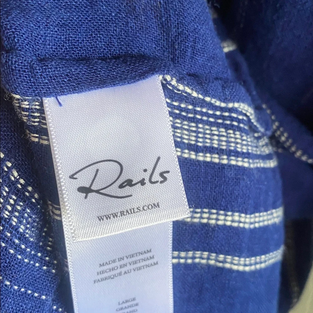 Rails NWT Mariah Relaxed Fit Blue/White Striped Linen Blend Button-Up Blouse - Picture 12 of 14